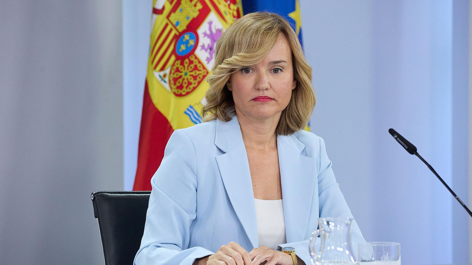 La ministra Portavoz y de Educación y Deporte, Pilar Alegría, durante una rueda de prensa posterior al Consejo de Ministros.