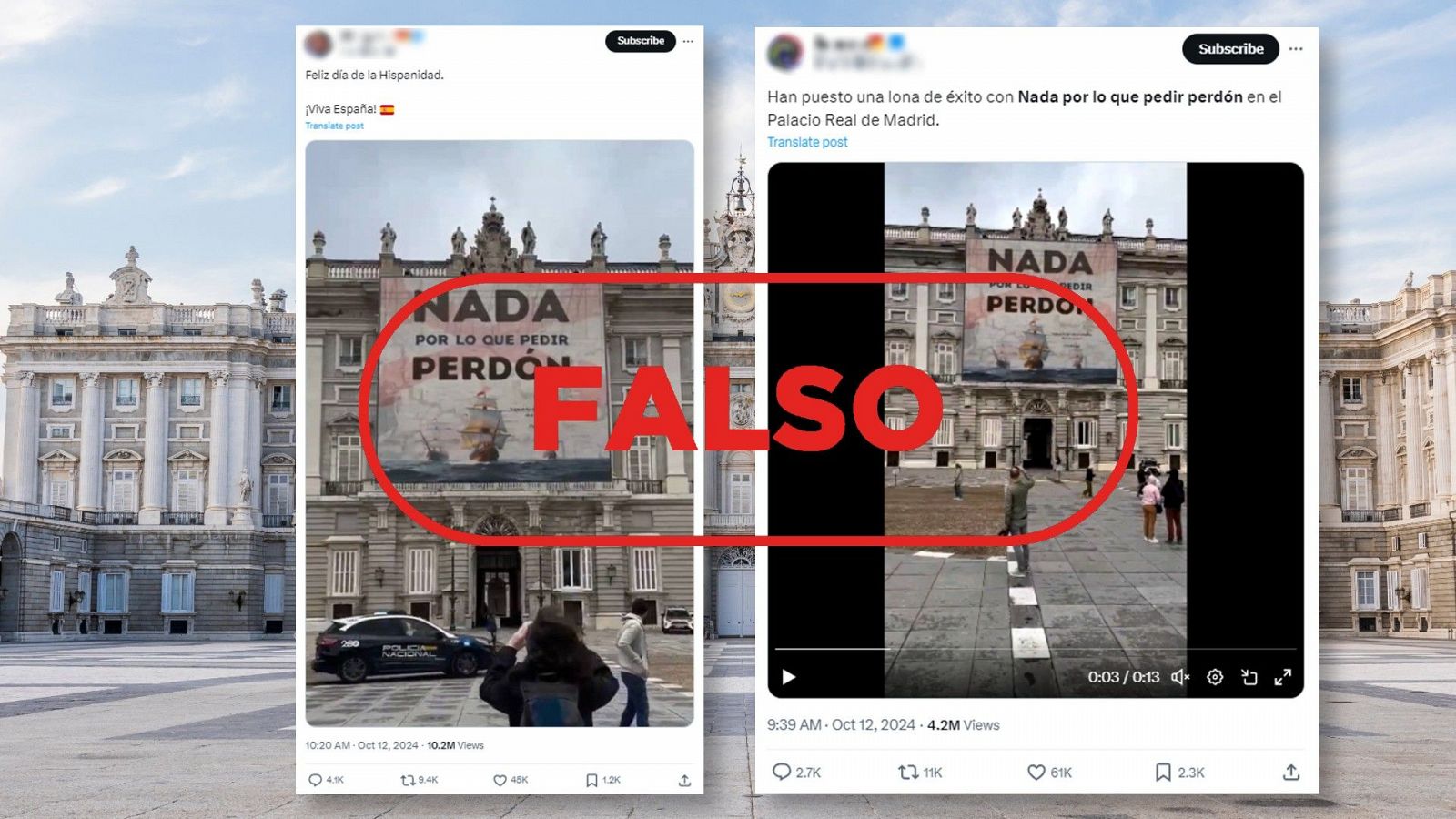 12 de octubre | No han colocado esta lona en el Palacio Real, es un montaje