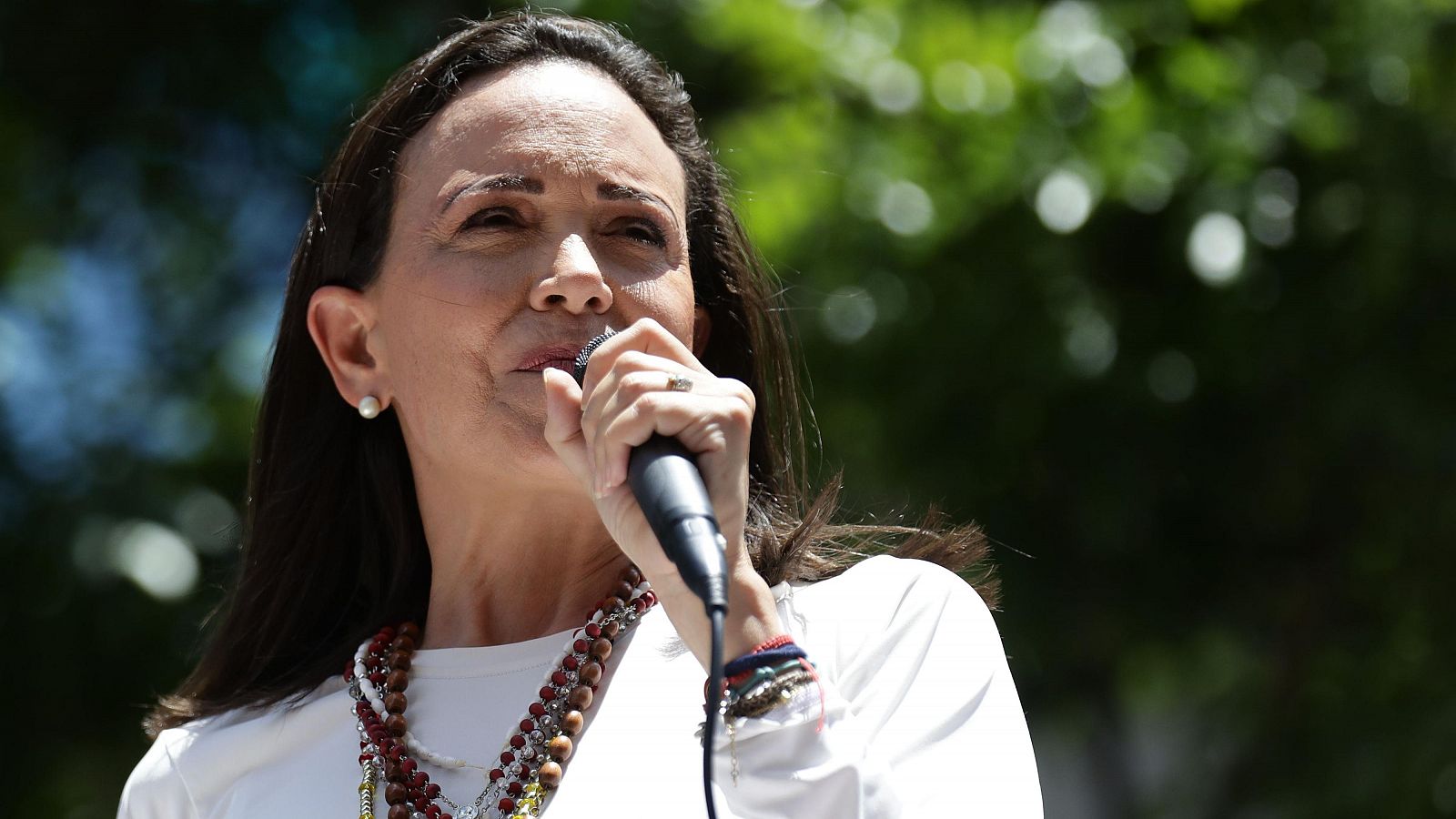 La líder opositora venezolana, María Corina Machado, en una manifestación en Caracas