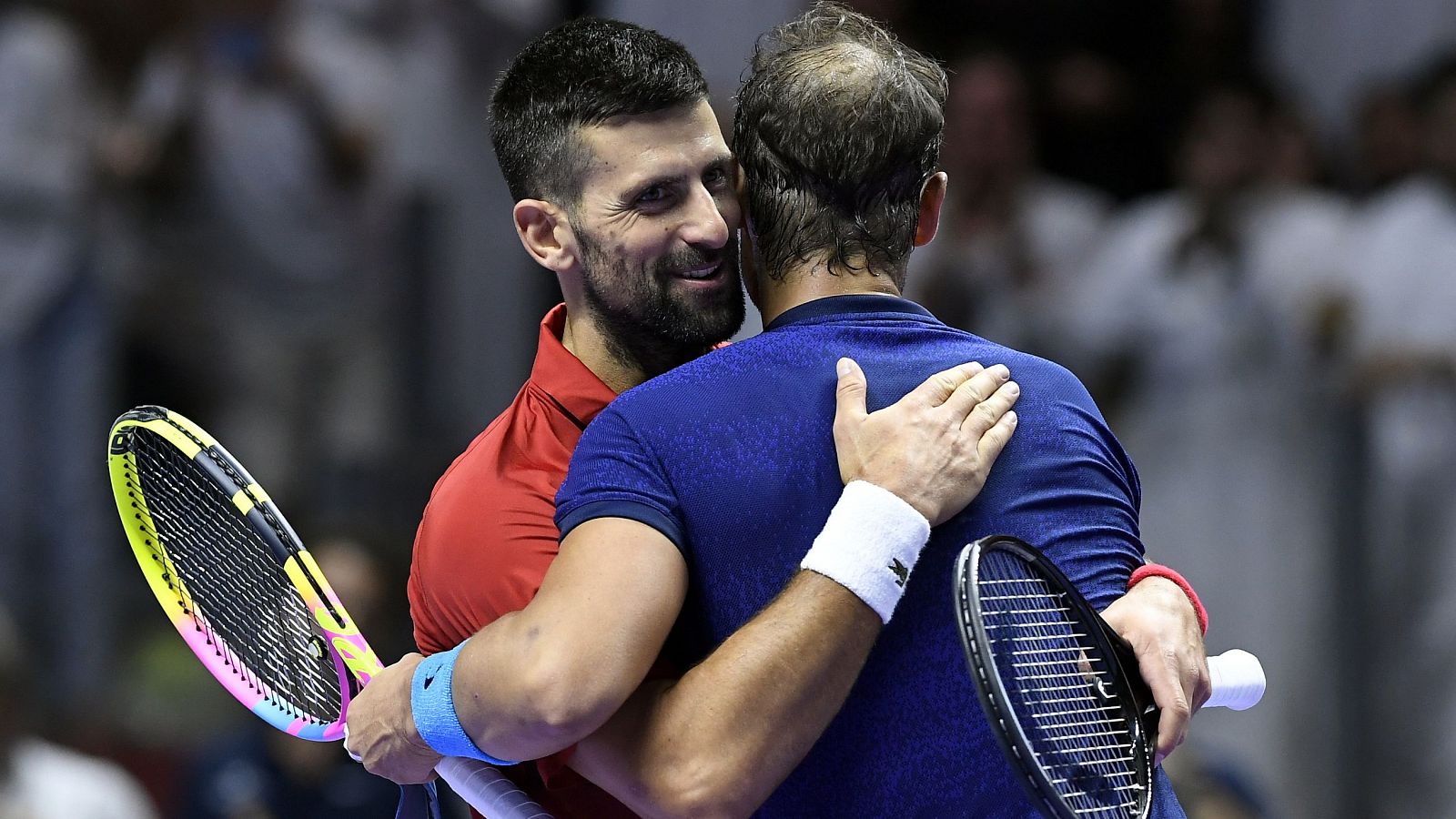 Despedida de Novak Djokovic a Rafa Nadal en el Six Kings Slam