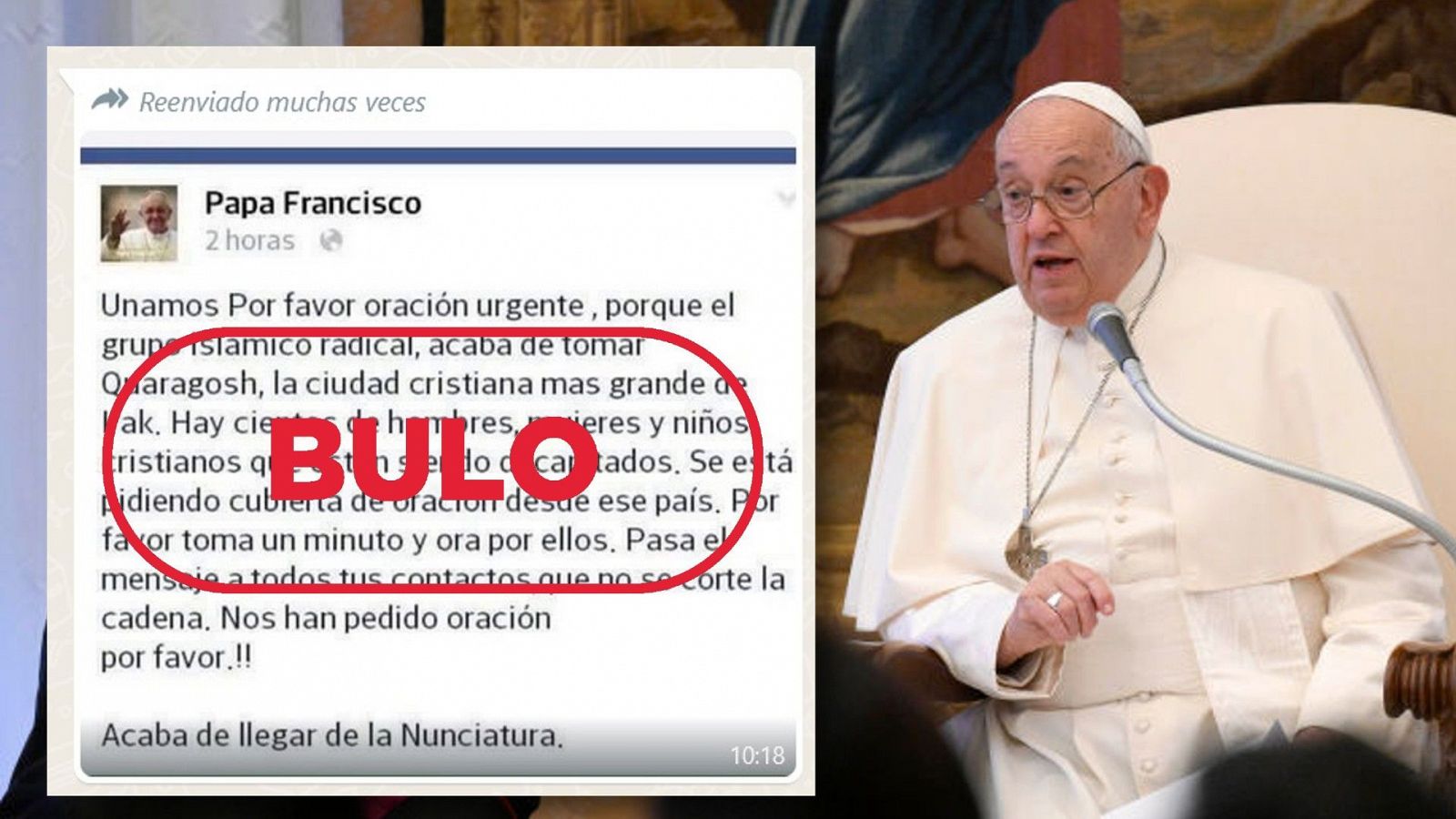 El Papa no pide una oración por cristianos "decapitados" en Irak, es un bulo