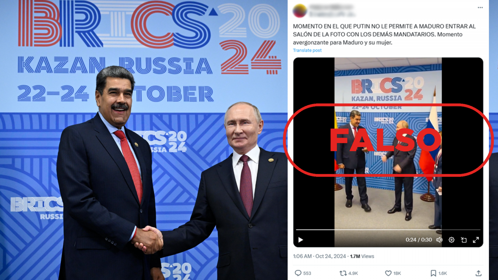 BRICS 2024: Putin no impide la entrada de Maduro a una sala en este vídeo