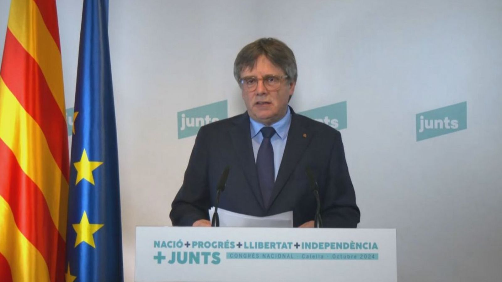 Carles Puigdemont intervé des de la distància a la cloenda del congrés de Junts per Catalunya després de ser escollit president del partit