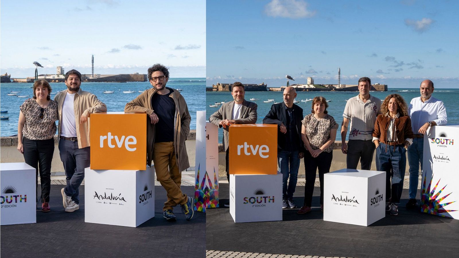 Ambos equipos han posado este domingo en la playa de la Caleta, antes de las presentaciones