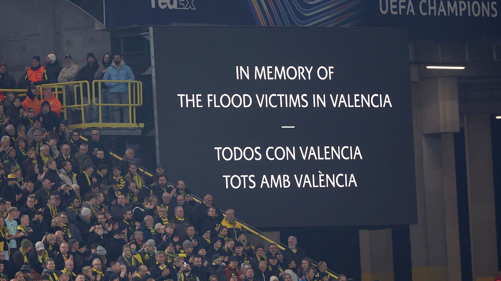 Homenaje a las víctimas de las inundaciones de Valencia en un partido de la Champions este martes en Dortmund