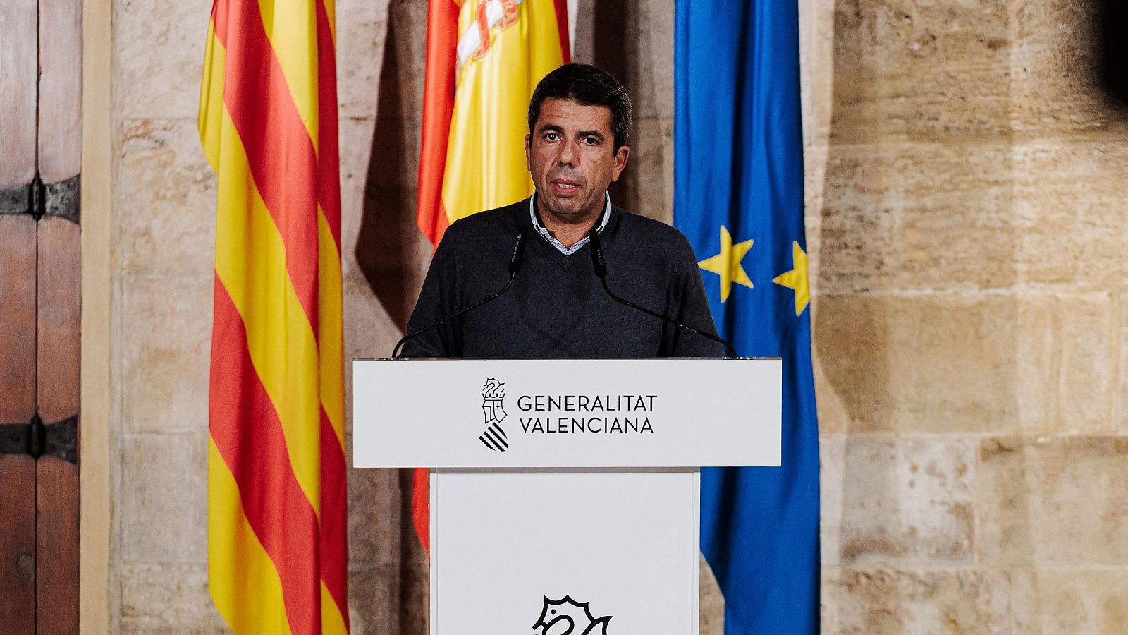 El president de la Generalitat valenciana, Carlos Mazón, durante una comparecencia institucional