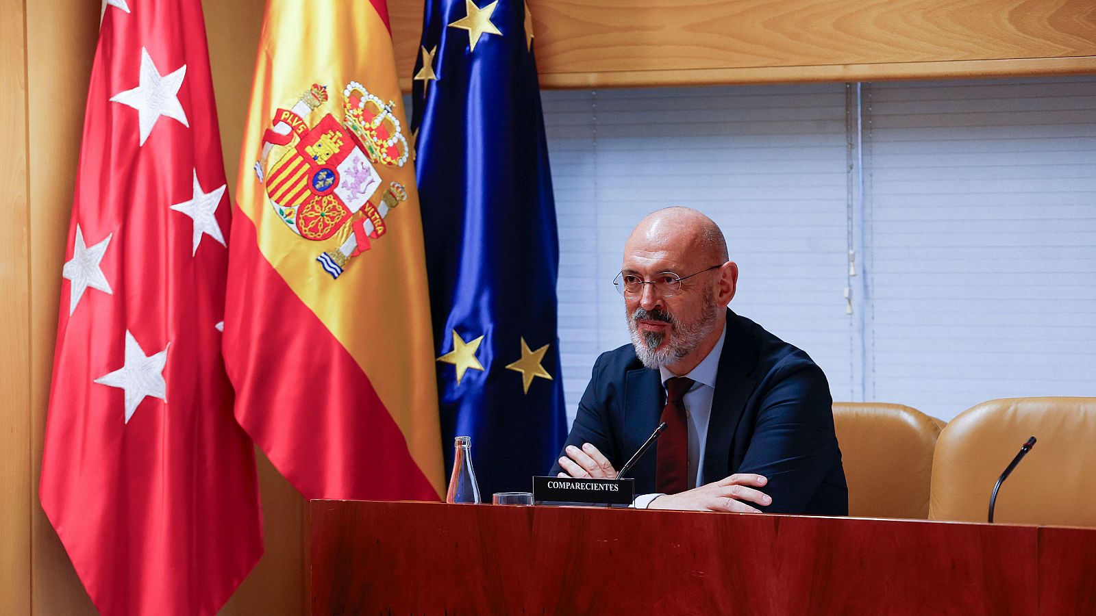 El rector de la Universidad Complutense de Madrid (UCM), Joaquín Goyache, comparece este miércoles en la Asamblea de Madrid