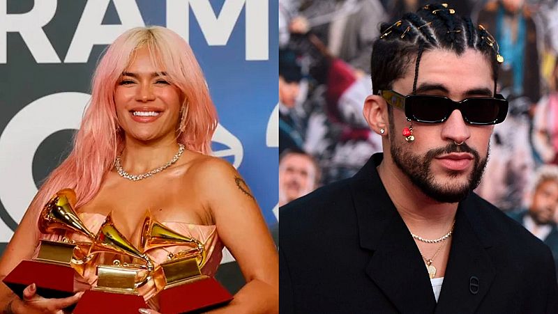 Karol G y Bad Bunny, dos de los artistas latinos más populares del momento, aparecen en la imagen.