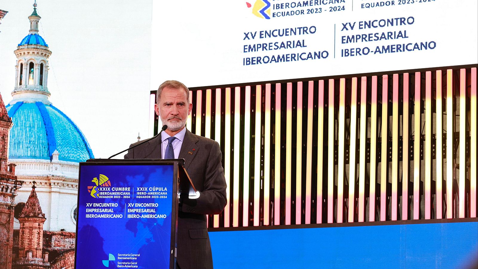 El Rey Felipe VI durante el XV Encuentro Empresarial Iberoamericano en Cuenca (Ecuador)