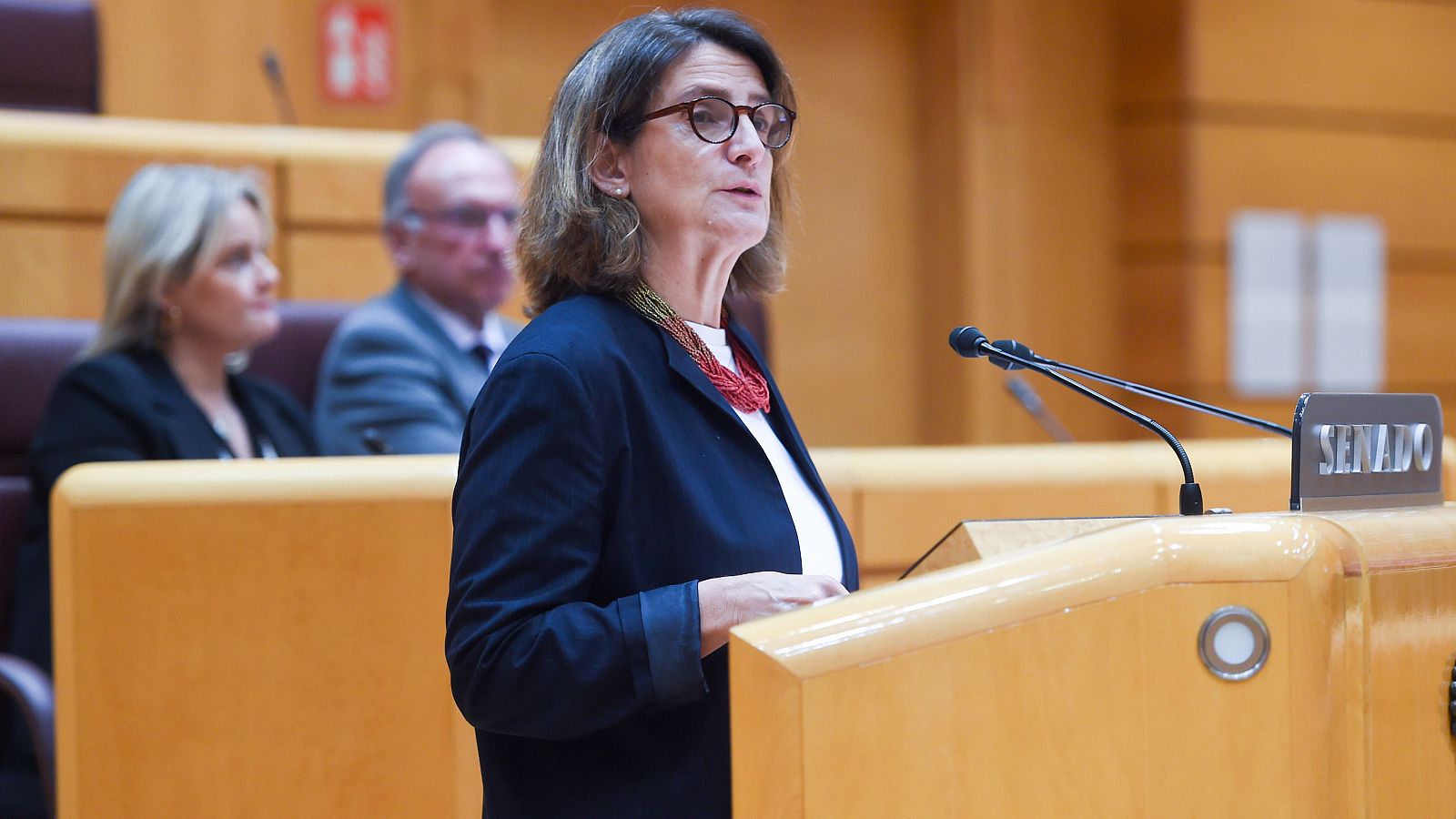 La vicepresidenta tercera y ministra para la Transición Ecológica y el Reto Demográfico, Teresa Ribera, en el pleno del Senado