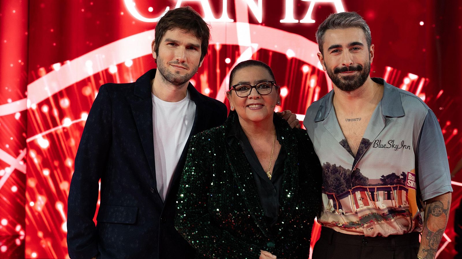 Lucas Vidal, María del Monte y Rayden en el plató de La Bien Cantá