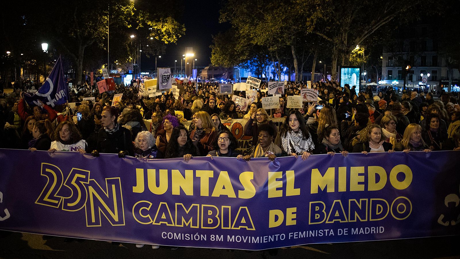 Cientos de personas durante la manifestación organizada por la Comisión 8M con motivo del 25N y bajo el lema "Juntas, el miedo cambia de bando"