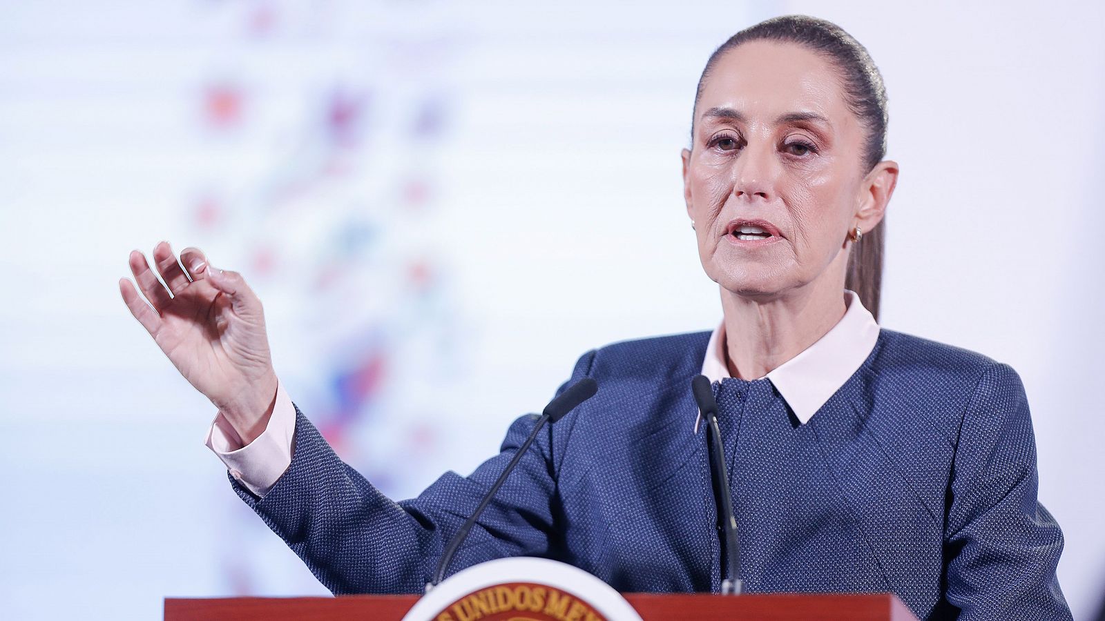 La presidenta de México, Claudia Sheinbaum, participa este martes durante una conferencia de prensa en Palacio Nacional, de la Ciudad de México