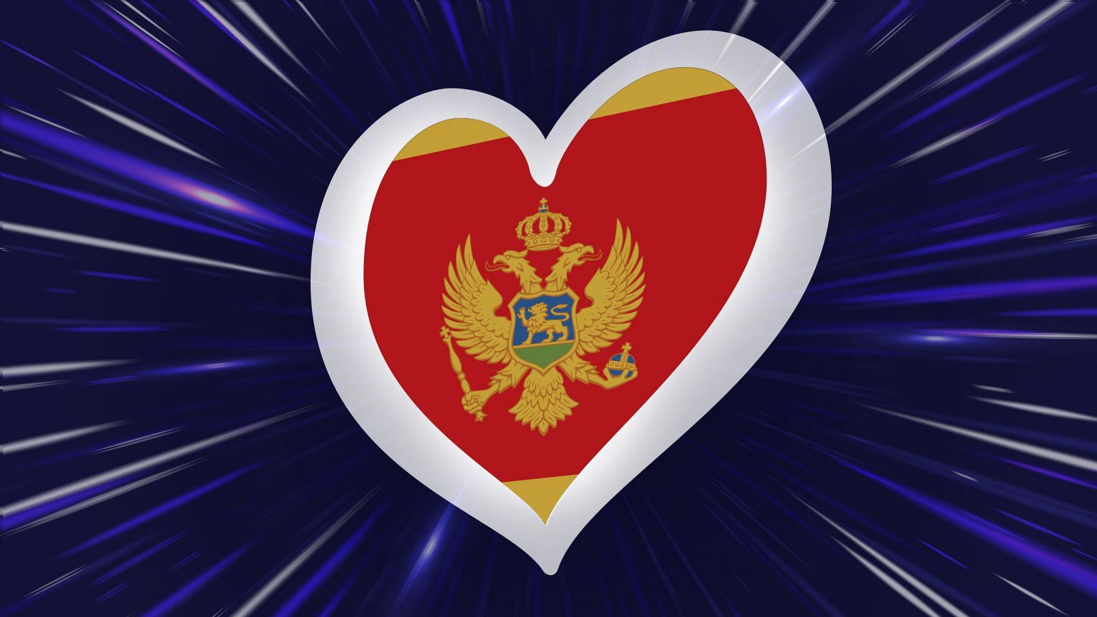 Corazón con bandera de Montenegro, escudo nacional y diseño dinámico. Representación de Montenegro en Eurovisión.