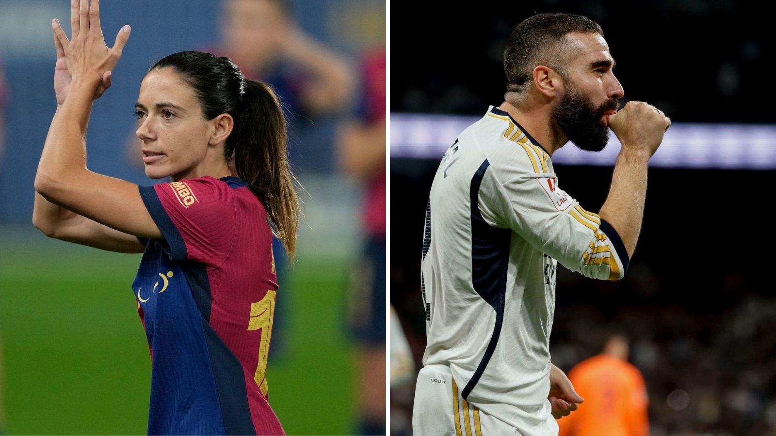 La jugadora del Barcelona Aitana Bonmatí (izq) y el del Real Madrid Dani Carvajal, en una fotocomposición