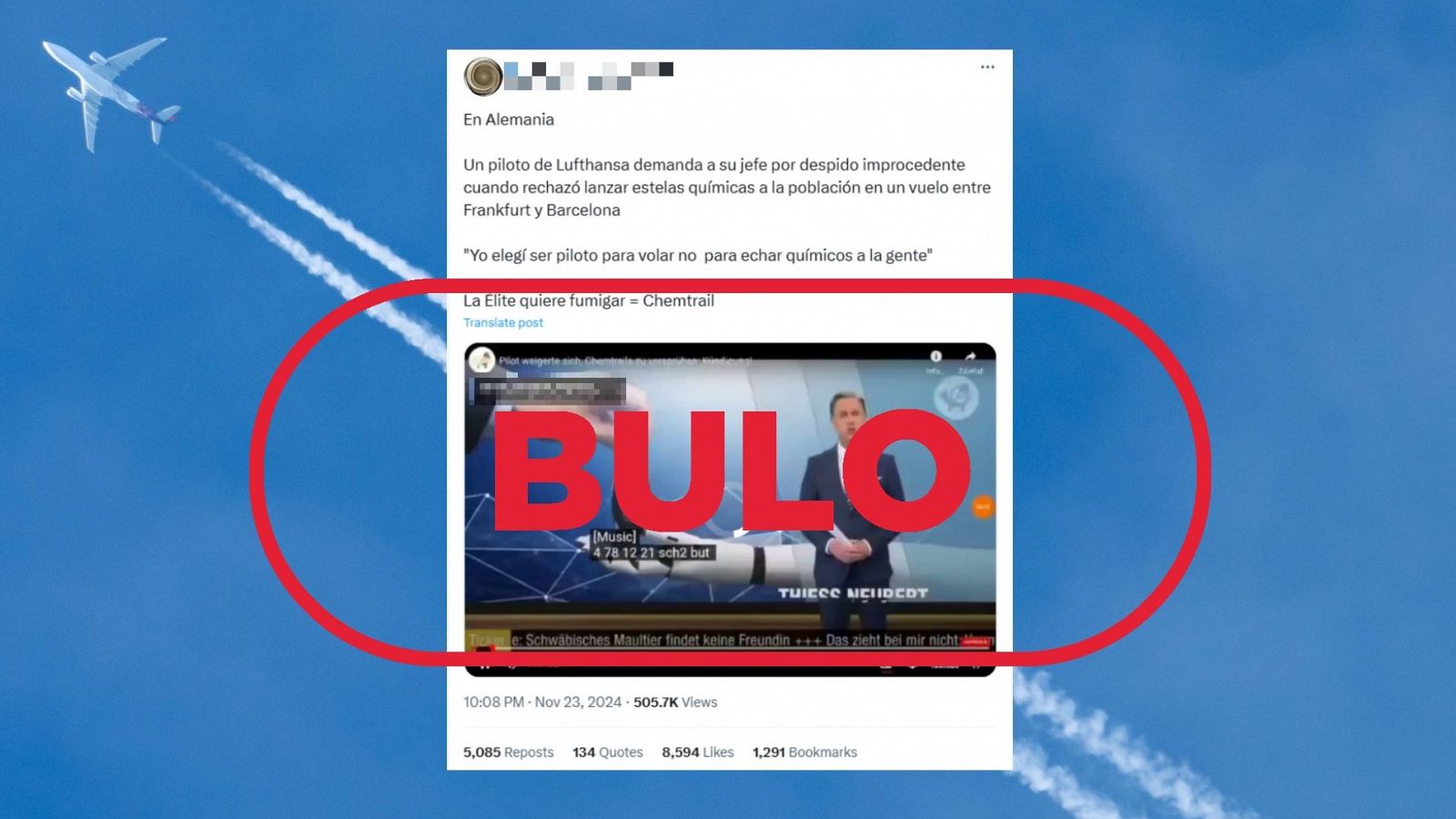 No es un piloto despedido por negarse a lanzar 'chemtrails', es un bulo