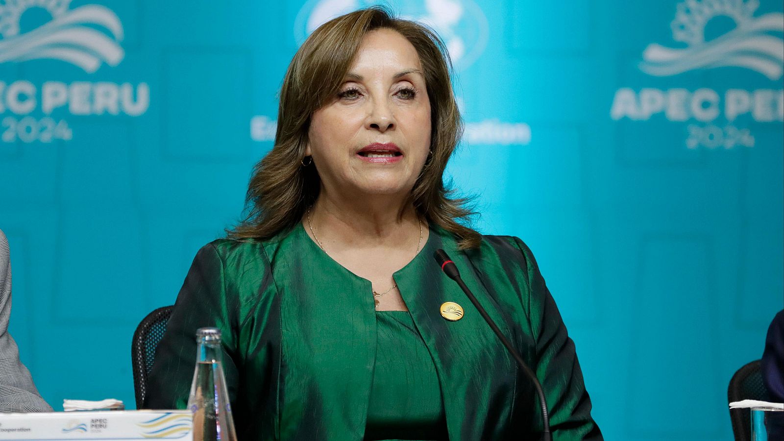 La presidenta de Perú, Dina Boluarte, durante una rueda de prensa en Lima