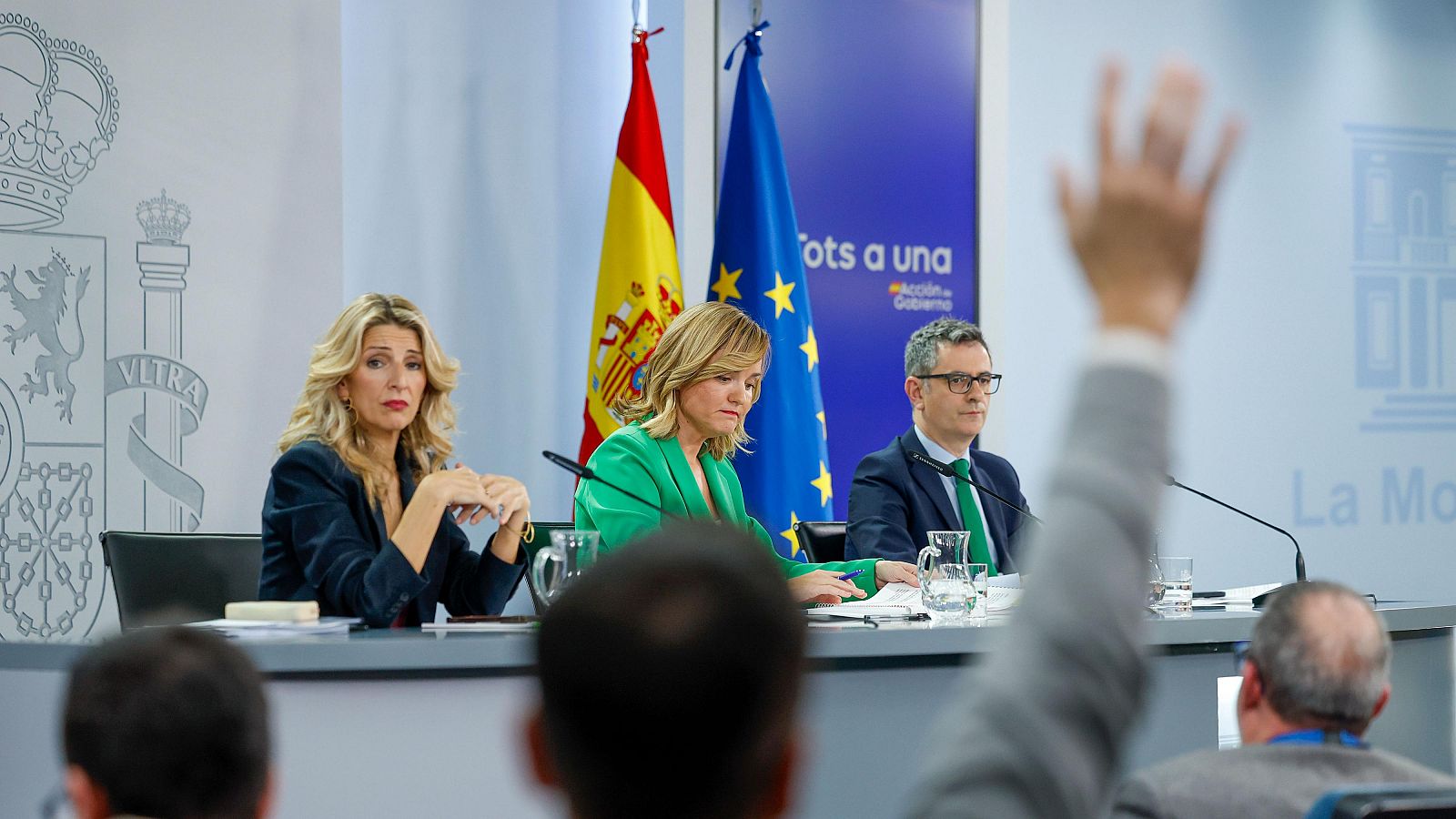 Imagen de una rueda de prensa posterior a la reunión del Consejo de Ministros en el Palacio de la Moncloa.