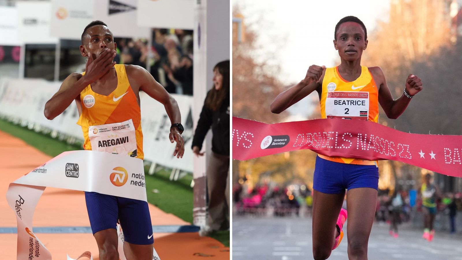 Aregawi (i) y Chebet, ganadores de las últimas San Silvestre Vallecana y Cursa dels Nassos, respectivamente