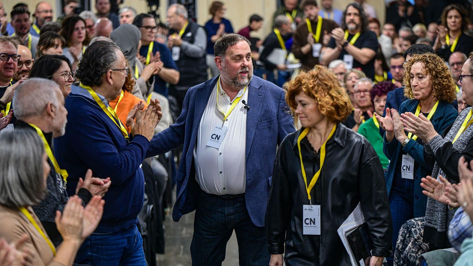 El president d'ERC, Oriol Junqueras, i la secretària general, Elisenda Alamany, arriben al Consell Nacional del partit (ERC)