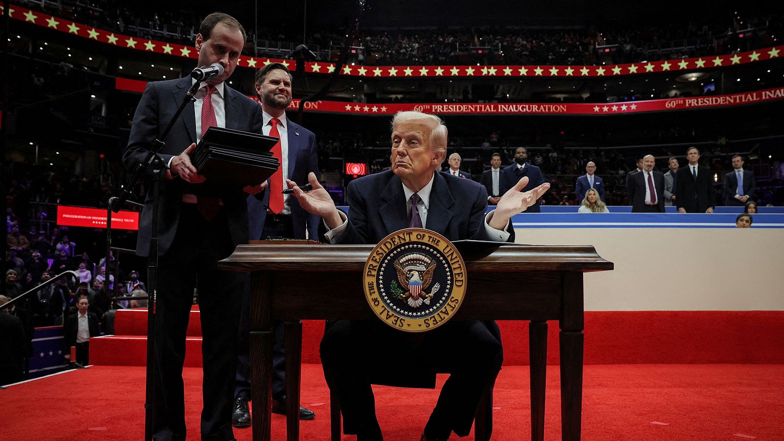 El presidente de Estados Unidos, Donald Trump, en el Capital One Arena el día de la inauguración de su segundo mandato presidencial