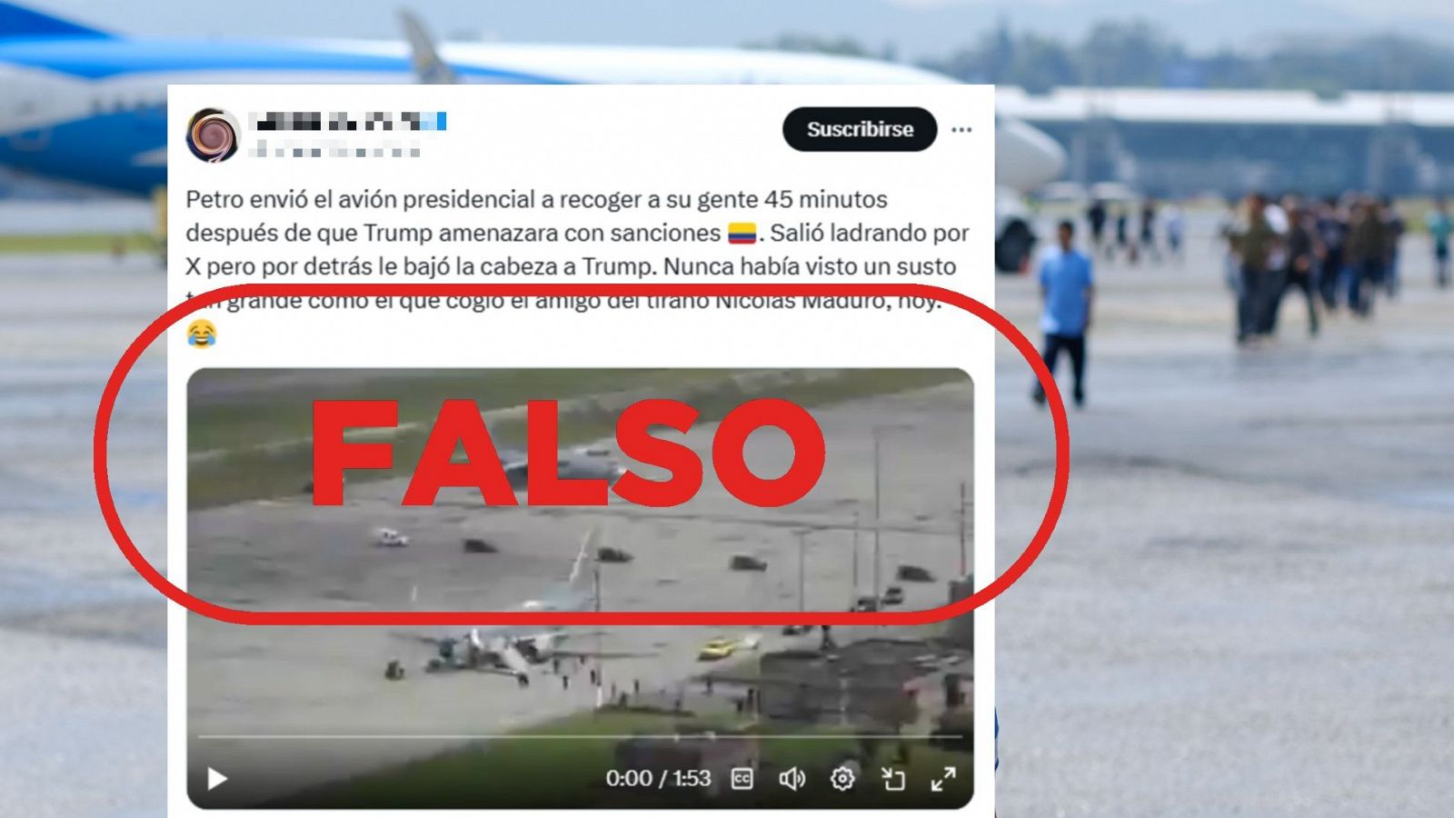 No es el avión del presidente colombiano Gustavo Petro despegando para recoger migrantes en EE.UU., es falso