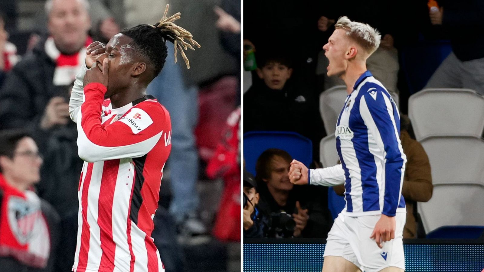 Nico Williams y Orri Oskarsson celebran sus goles ante Viktoria Pilsen y PAOK