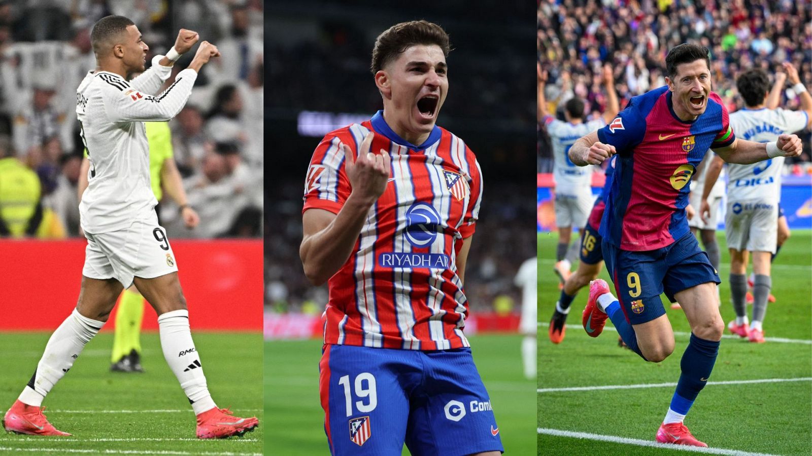 Mbappé, Álvarez y Lewandowski celebran un gol
