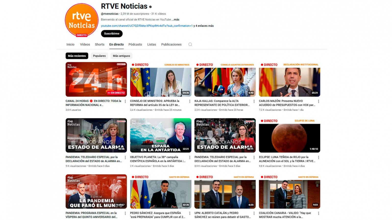 Canal de Youtube de RTVE Noticias