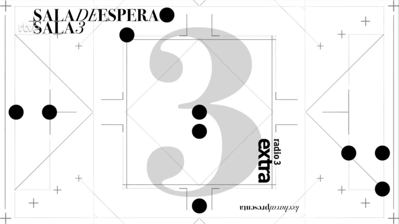 Estreno temporada 3 de 'Sala de Espera' en Radio 3 Extra. Diseño minimalista con el número 3 y URL rtve.es/radio3presenta.