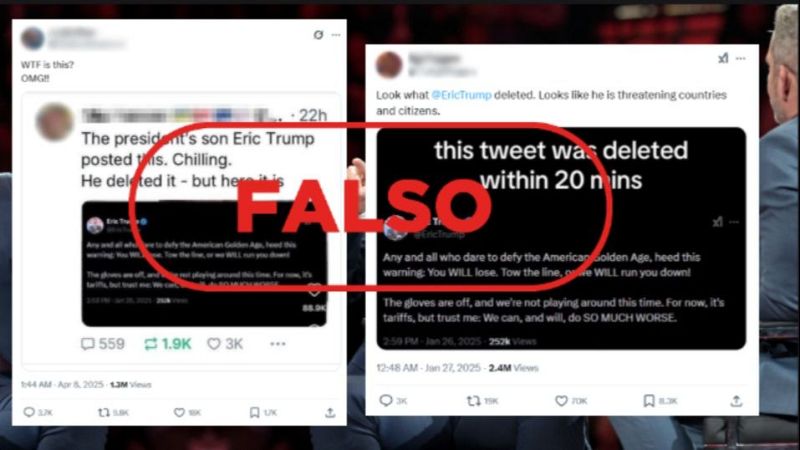 Eric Trump no ha publicado este mensaje sobre aranceles