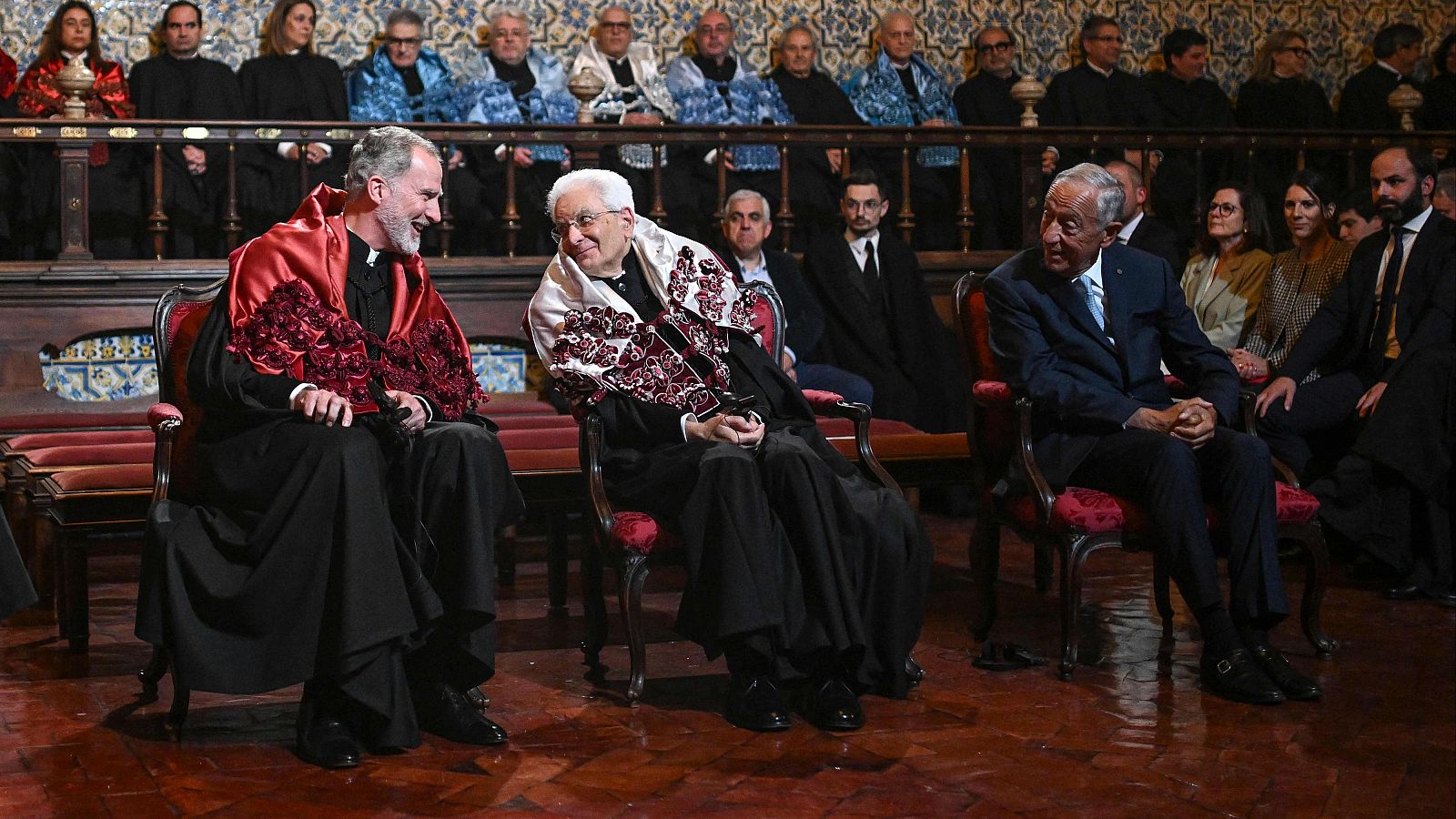 Felipe VI, Sergio Matarella y Marcelo Rebelo de Sousa en la Universidad de Coimbra, Portugal