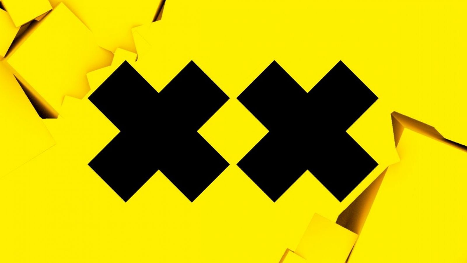 Dos equis negras sobre fondo amarillo texturizado. Diseño gráfico con fuerte contraste, ideal para celebrar un aniversario.