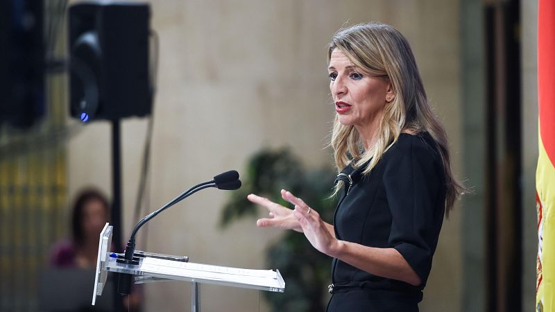 La vicepresidenta segunda y ministra de Trabajo y Economía Social, Yolanda Díaz, durante una comparecencia.