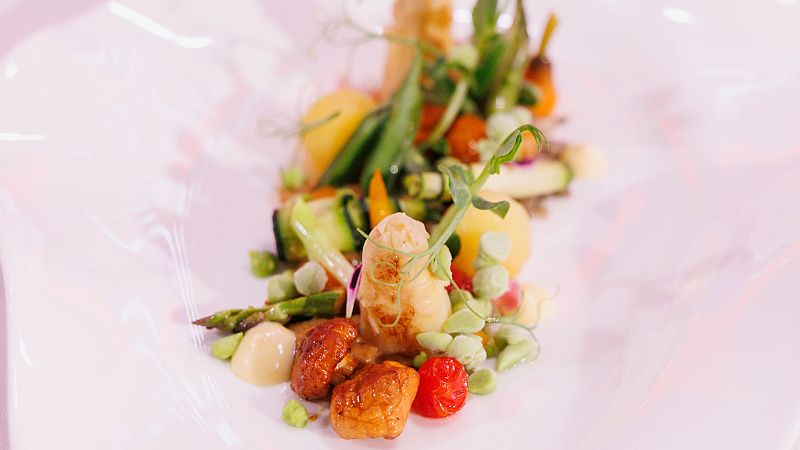 Receta de puré de lentejas con verduras y crumble de aceituna negra de Mariló Montero en MasterChef Celebrity 10