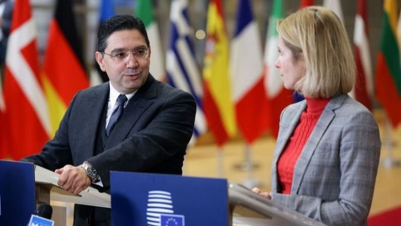 El ministro de Exteriores de Marruecos, Naser Burita, y la Alta Representante de la UE para Política Exterior, Kaja Kallas