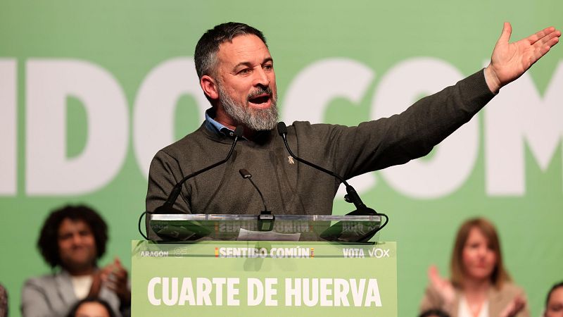 El presidente de Vox, Santiago Abascal, participa este sábado en Cuarte de Huerva (Zaragoza) en un acto electoral de cara a las elecciones de Aragón.