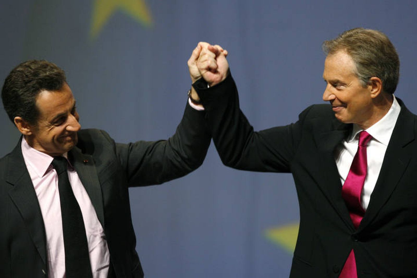 France's President Sarkozy and former British PM Blair attend the national council meeting of the UMP in Paris