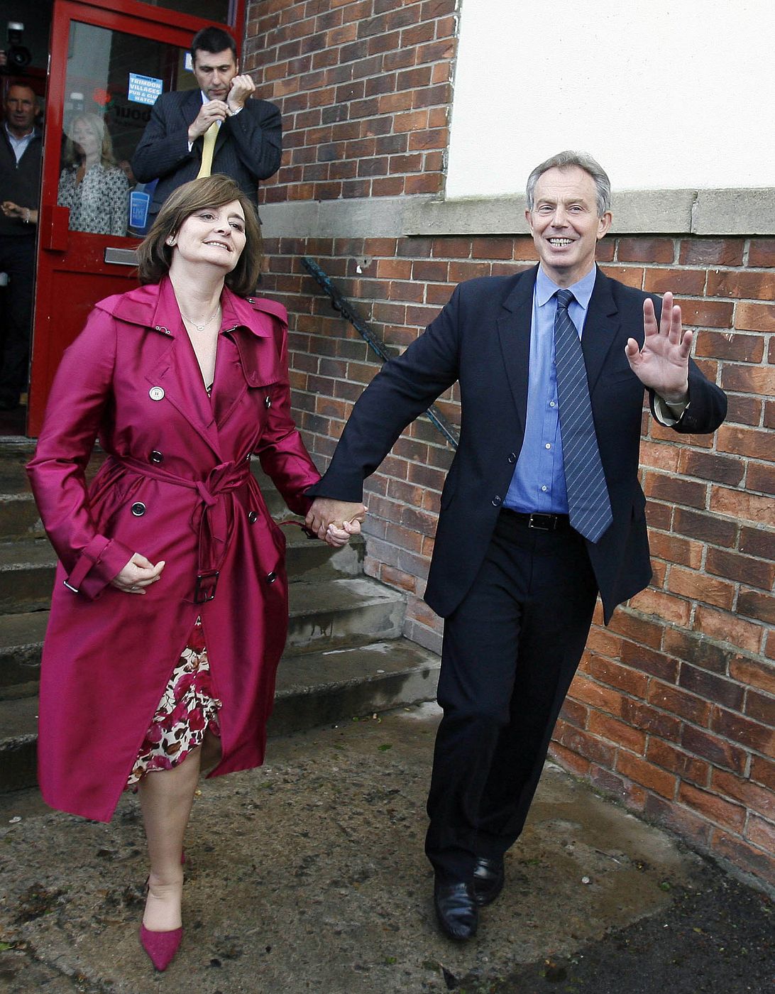 Britain's former PM Blair and wife Cherie leave Trimdon Labour club in Trimdon