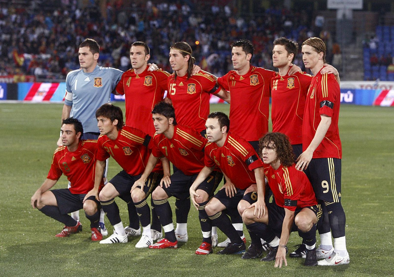 Equipo titular de España en el partido amistoso frente a Perú jugado en el Nuevo Colombino de Huelva.