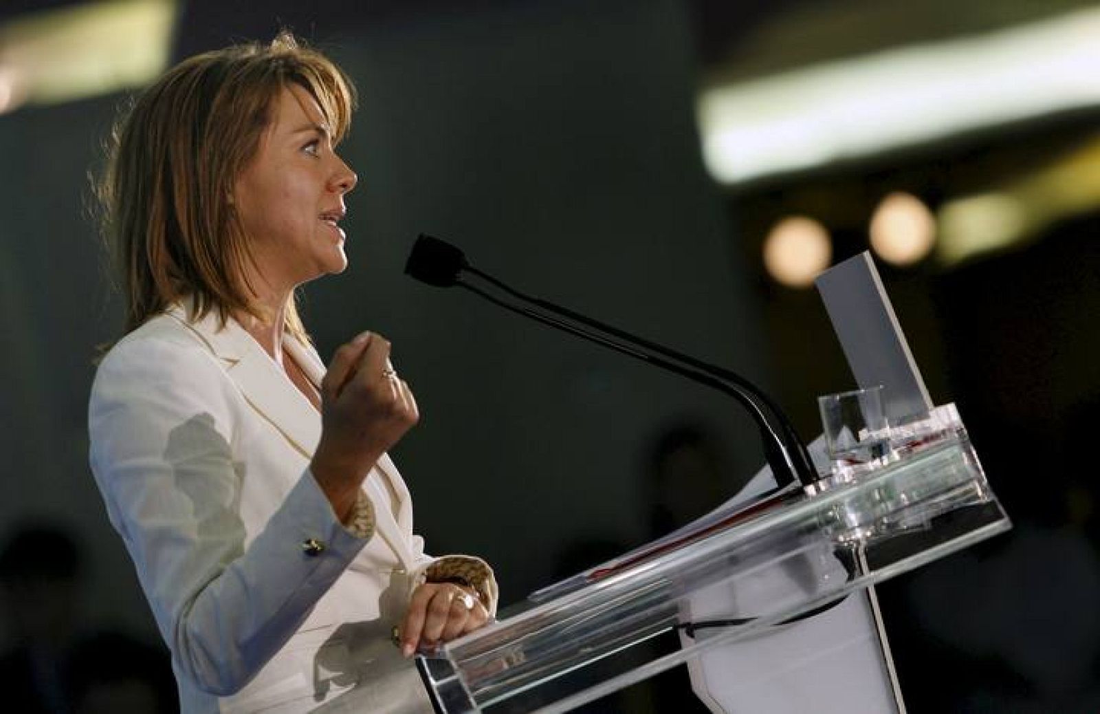 La secretaria general del PP, María Dolores de Cospedal, durante su intervención en el XII congreso de los populares catalanes