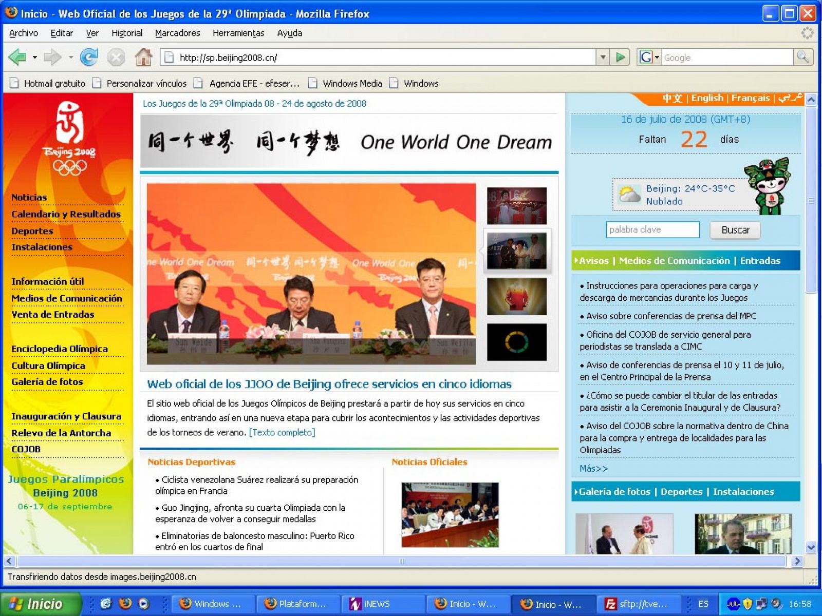 Web oficial de Pekin 2008