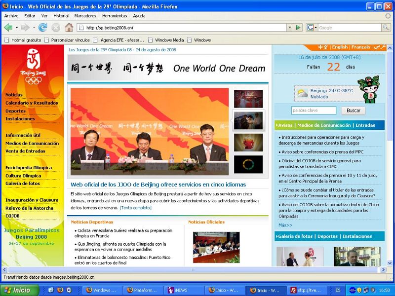 Web oficial de Pekin 2008