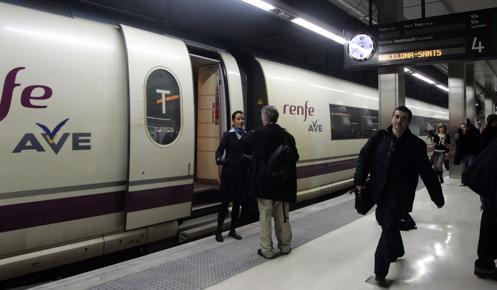Passengers arrive on the first AVE Spanish High Speed Train from Madrid to Barcelona