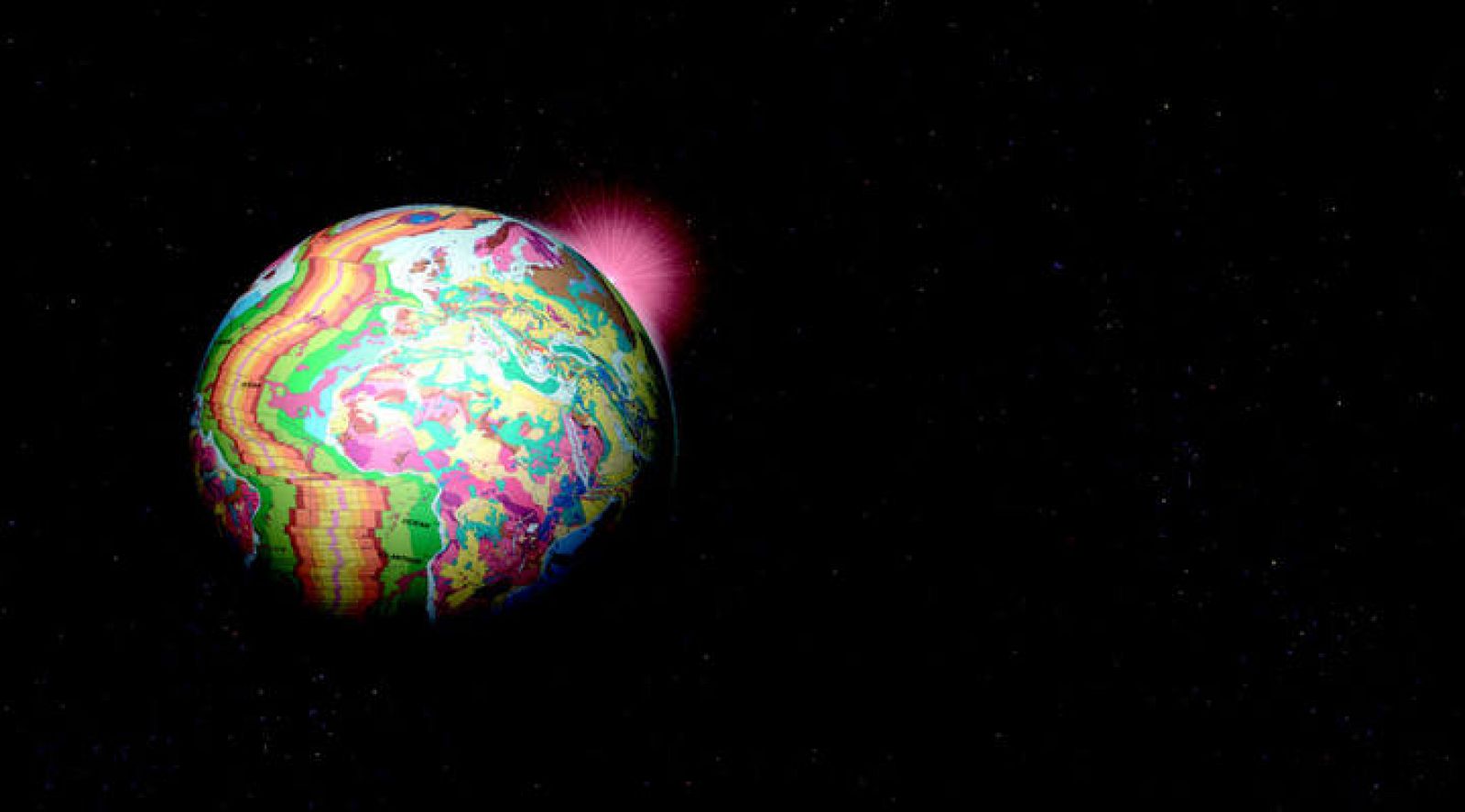 Imagen del planeta visto en función de sus características geológicas. 