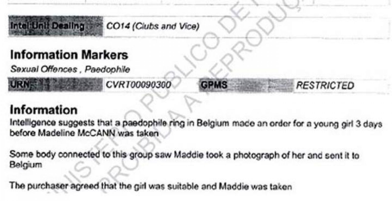 Este es el mail que la policía británica envió a la policía portuguesa en el que se vinculaba el caso de la desaparición de Madeleine McCann con una red de pederastas.