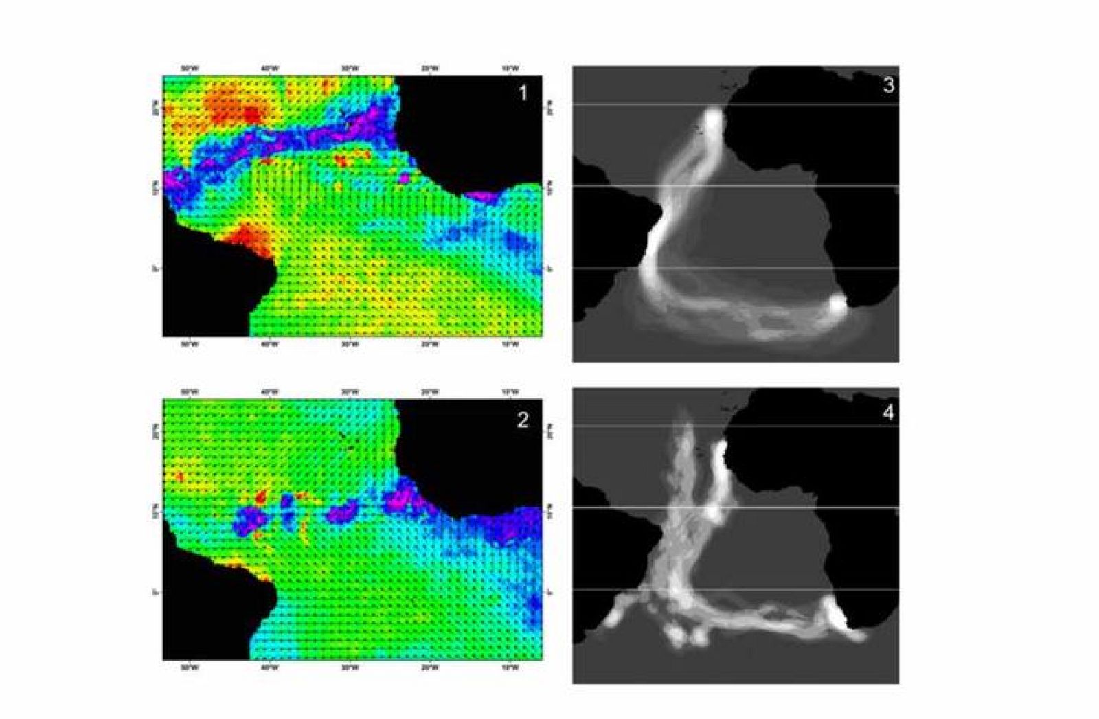 Autopistas del viento calculadas a partir de los datos siministrados por el satélite QuiKSCAT 