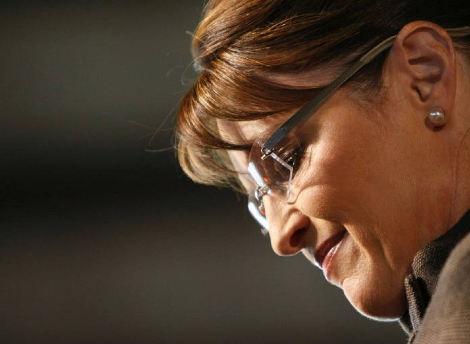 U.S. Republican vice-presidential nominee and Alaska Governor Palin pauses during her speech in Golden