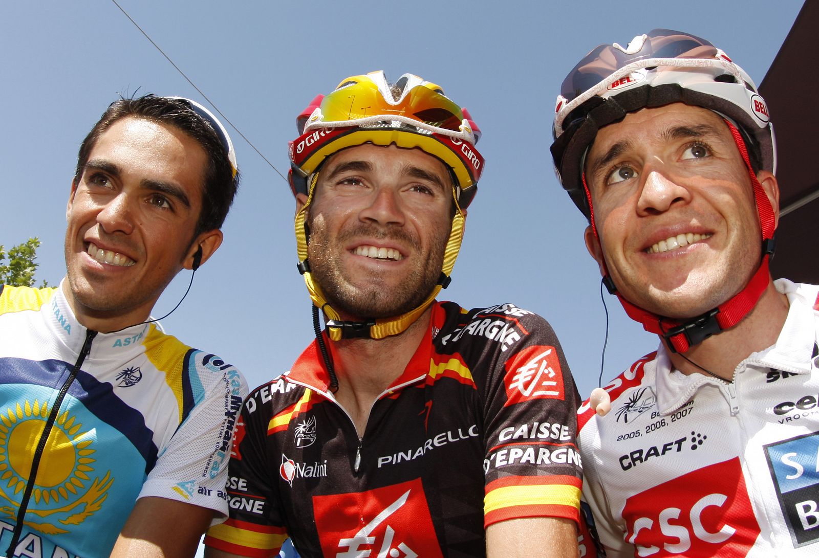 Contador y Valverde con Sastre que en esta ocasion no participará.
