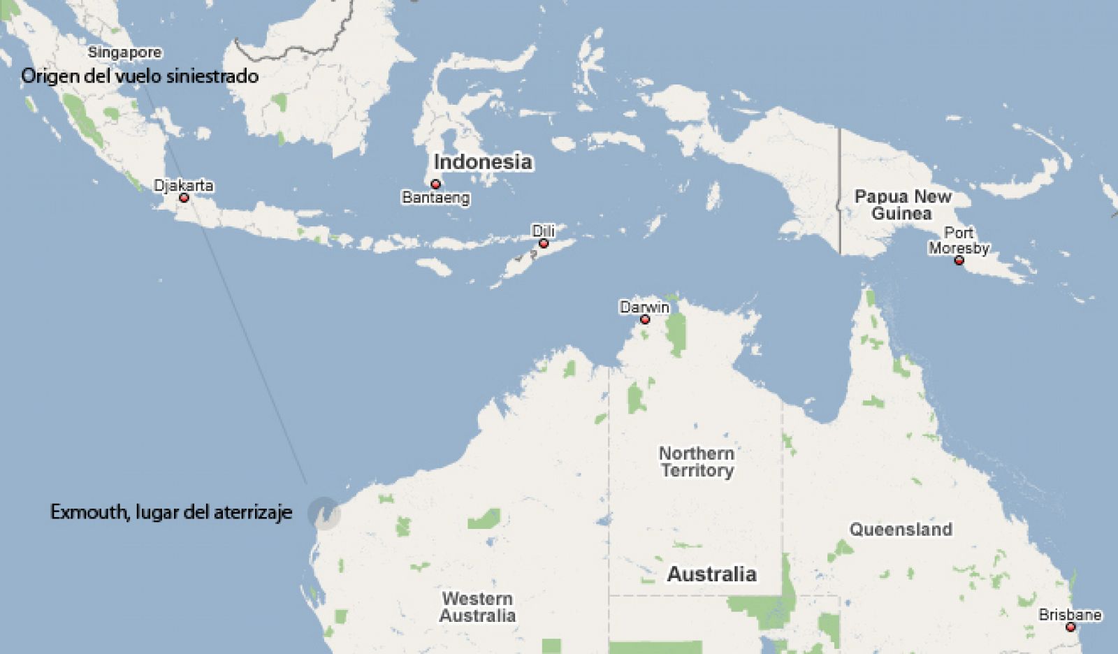 El avión accidentado realizaba el trayecto Singapur-Australia